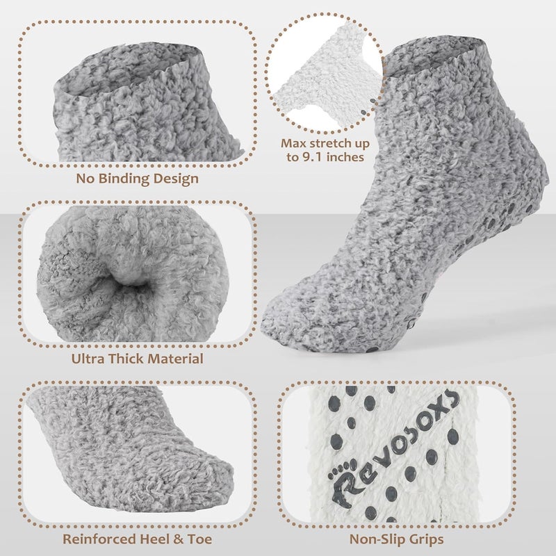 Revosoxs Fuzzy Grip Socks for Women Men,Thick Warm Slipper Cozy Fluffy Non Slip Ankle Hospital socks With Grips. - Image 4